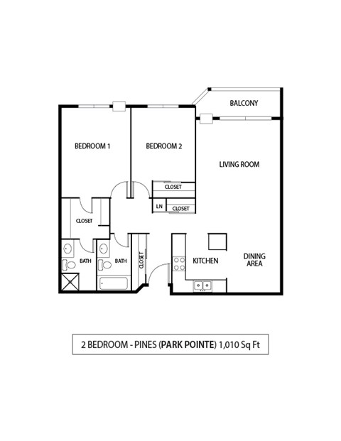 2 Bed 2 Bath Floor Plan at Park Pointe, St. Louis Park